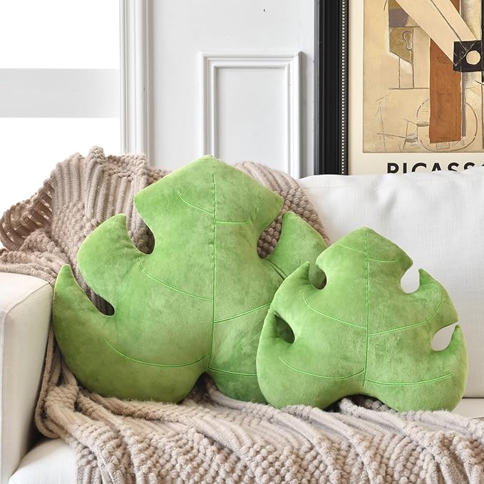 Leaf Pillow, Cute Decorative Throw Plant Pillow Aesthetic Decor Nature Pillow for Bed Couch, Leaves Shaped Pillow Perfect for Bedroom Living Room (Light Green, 19.6 Inches)