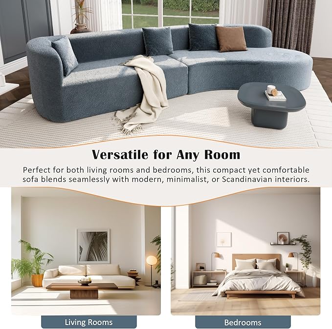 Merax Modern Minimalist Large 2-Piece Sectional Curved Chenille Sofa with 3 Pillows and High-Density Foam for Luxurious Comfort and Seamless, for Living Room, Bedroom, Blue