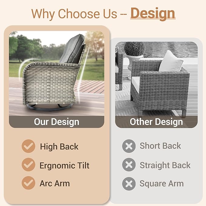 HOOOWOOO Outdoor Patio Furniture Set with Light Table,7 Pieces Wicker Conversation Set,All Weather High Back Couch Sofa Swivel Chairs Ottomans Set,Charcoal Gray