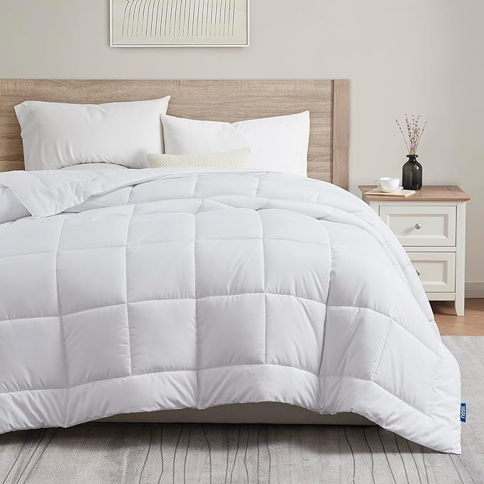 Nestl Comforter Duvet Insert, Quilted Down Alternative Comforter California King Size, All Season White Comforter California King Duvet Inserts, Cal King Size Comforter with Corner Tabs, Bed Comforter