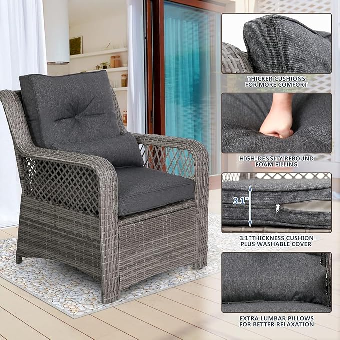 HOMREST 6 Piece Patio Furniture Set, Wicker Outdoor Conversation Sofa Set w/ 2 Ottomans, Storage Coffee Table, Rattan Outdoor Sectional for Deck Backyard Porch (7 Seats, Gray)