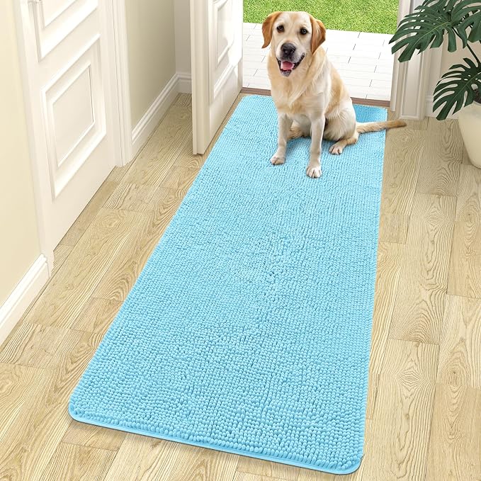 OLANLY Dog Door Mat for Muddy Paws 70x24, Absorbs Moisture and Dirt, Absorbent Non-Slip Washable Doormat, Quick Dry Chenille Mud Mat for Dogs, Entry Indoor Entryway Carpet for Inside Floor, Blue by OLANLY