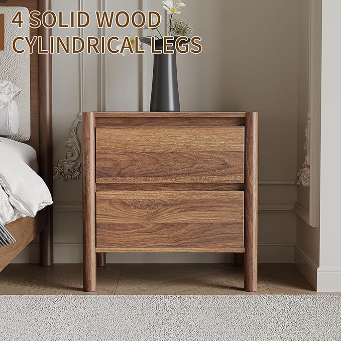 CHUWELL 3-Piece Bedroom Dresser Set-9 Drawer Dresser & 2 Nightstands,47" Wide Walnurt Dresser and Night Stands with Solid Wood Cylindrical Legs,Rustic Wooden Storage for Bedroom