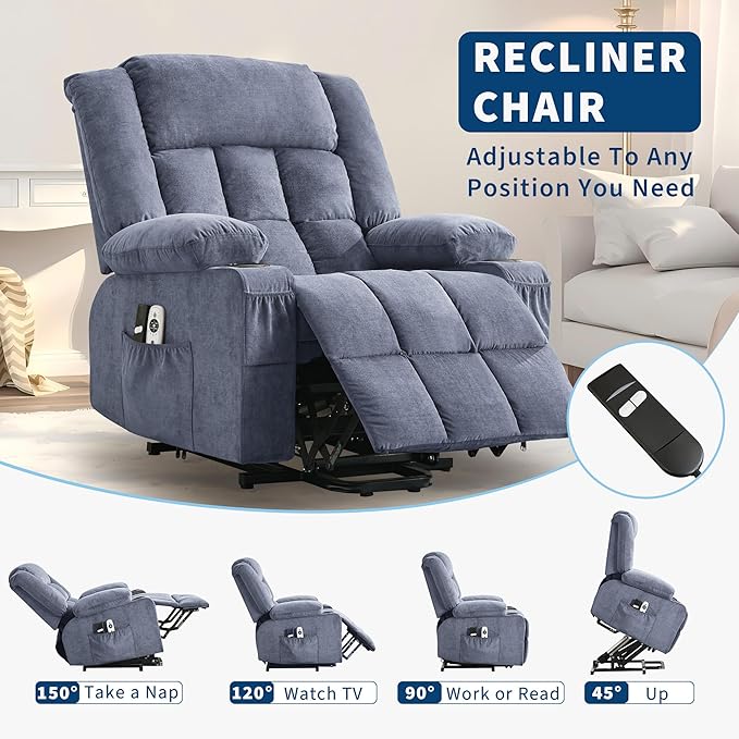 Garvee Power Lift Recliner Chair with Massage and Heat for Elderly Adults Lazy Boy Single Sofa Seat with 3 Positions 2 Side Pockets Cup Holders USB Ports Remote Control