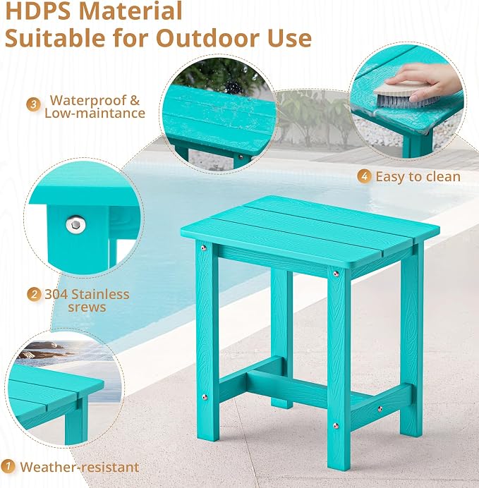 LUE BONA Outdoor Side Table, HDPS Small Outdoor Table, Adirondack Side Table, Outside End Table for Patio, Porch, Deck, Weather Resistant/Easy Maintenance/Indoor or Outside Use, Aruba Blue - Image 6
