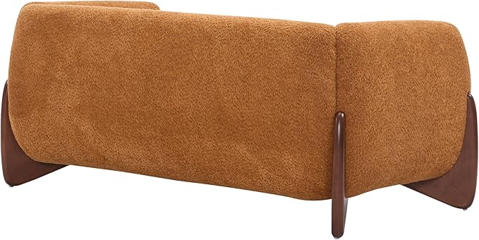 Merax 63 Inch Modern Boucle Upholstered 2-Seater Sofa, Chenille Fabric Loveseat with Solid Wood Legs, Low Profile Small Couch for Living Room, Caramel