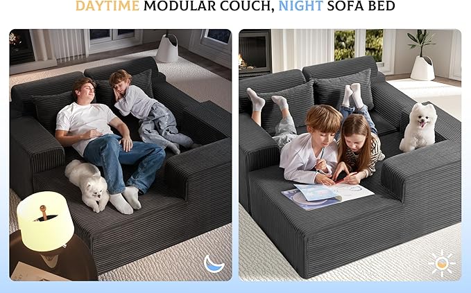 Homguava Modular Sectional Couches for Living Room,105" Cloud Couch with L-Shape Chaise,Comfy Sofa Living Room Sofas with Deep Seat,No Assembly L Couch,Corduroy Fabric(Grey,R)