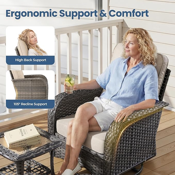 Weaxty 8 Pieces Outdoor Patio Furniture Sets with Swivel Rocking Patio Chairs and Loveseat Sofa,Coffee Table,All Weather Wicker Conversation Set for Deck Backyard Porch Poolside,Beige