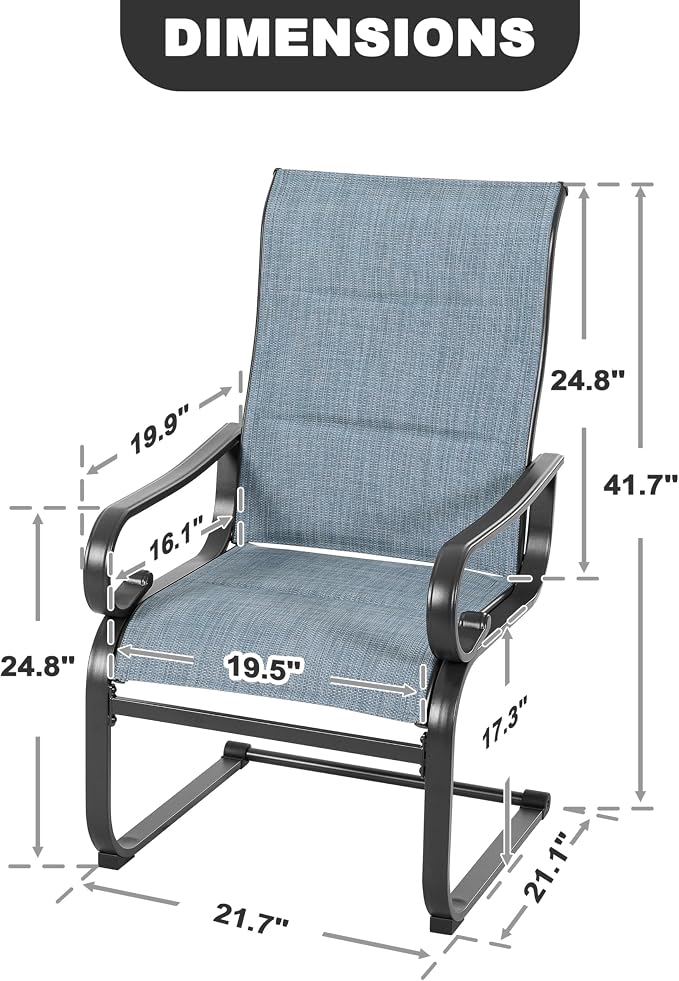 NUU GARDEN Patio Dining Chairs Set of 4, All Weather Outdoor Padded Textilene Patio Chairs， Powder-Coated Metal Frame Patio Furniture for Backyard Garden Poolside Lawn, Blue and Black - Image 3