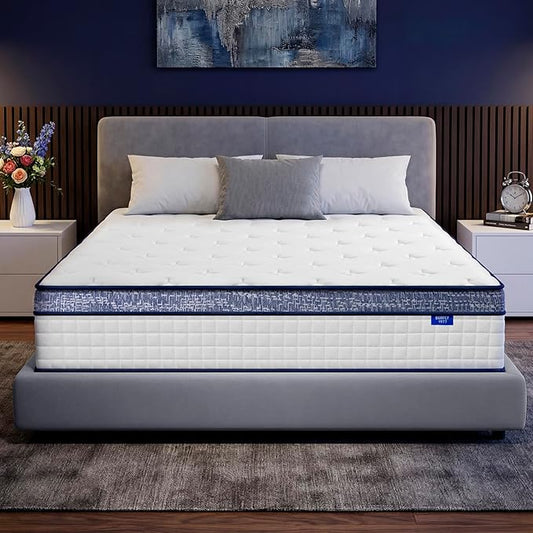 Queen Mattress, 12 Inch Hybrid Queen Size Mattresses in a Box, Memory Foam Individual Pocket Springs, Medium Firm Comfort, Motion Isolation for All Sleep Positions, CertiPUR-US Certified