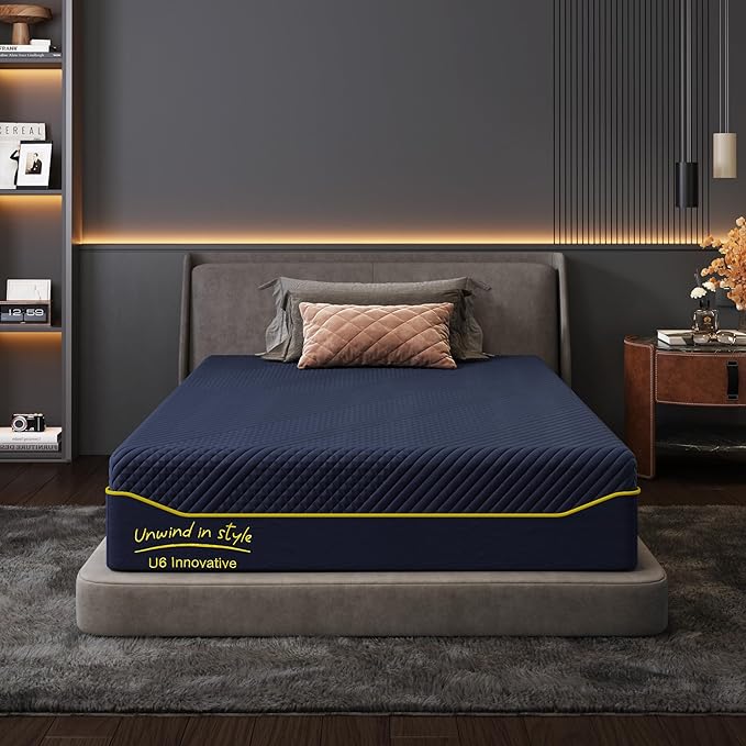 Full Mattress 12 Inch Memory Foam Medium with Green Tea Cooling Gel, CertiPUR-US Certified, Breathable & Supportive Mattress in a Box, Navy Blue