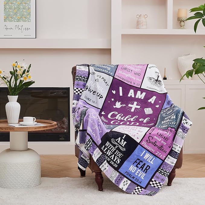 Christian Gifts for Women, Birthday Gift for Women, I Am a Child of God Blanket, Inspirational Gifts for Christians Sister, Friend, Daughter, Mom, Baptism Gifts for Girl Throw Blanket 80''x60'' Purple