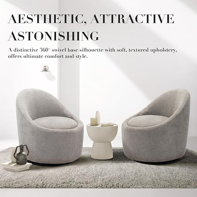 COLAMY Swivel Accent Chair, 360° Swivel Chair with Hidden Storage, Modern Small Barrel Swivel Armchair for Living Room/Bedroom, Light Grey