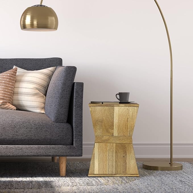 SIMPLIHOME Westfield SOLID MANGO WOOD 14 inch Wide Square Boho Side Table in Natural, Fully Assembled for the Living Room and Bedroom