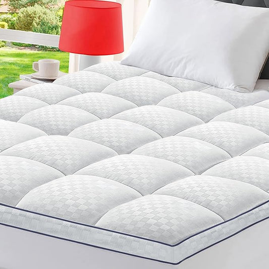 King Mattress Topper Extra Thick Pillowtop Cooling Mattress Topper Plush Mattress Pad Cover Protector with 8-21 Inch Deep Pocket 3D Snow Down Alternative Fill White