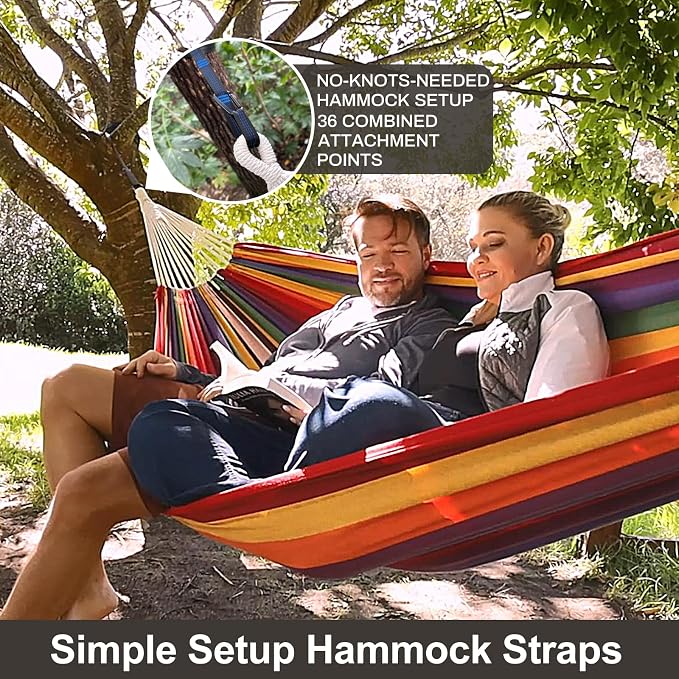 CHULIM Brazilian Double Hammock with Tree Straps,Extra Large 240x160cm,2 Persons Hammock for Backyard Patio Outdoor and Indoor,450lbs Weight Capacity,Soft Woven Cotton Fabric - Image 2
