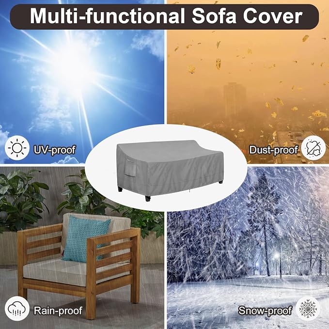PureFit Outdoor Couch Cover Waterproof Patio Sofa Furniture Covers, 3-Seater Outdoor Cover with Air Vent and Handles, 78W x 35D x 35H Inches, Gray - Image 6
