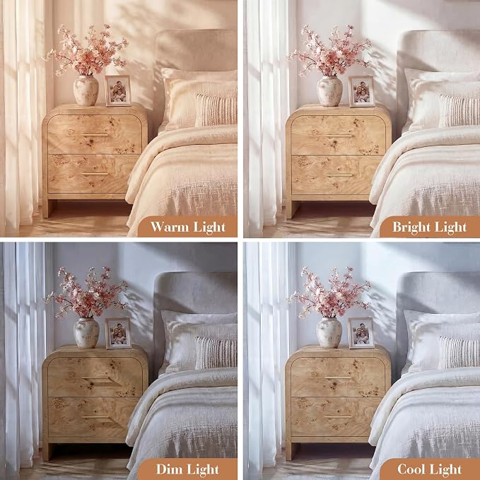 Night Stand Set of 2 [Unique Curved Profile] [FSC-Certified Wooden Board] 2-Drawer Nightstand 24" H Metal Handle Modern Sturdy Bedside Table Side Table End Table - Image 6