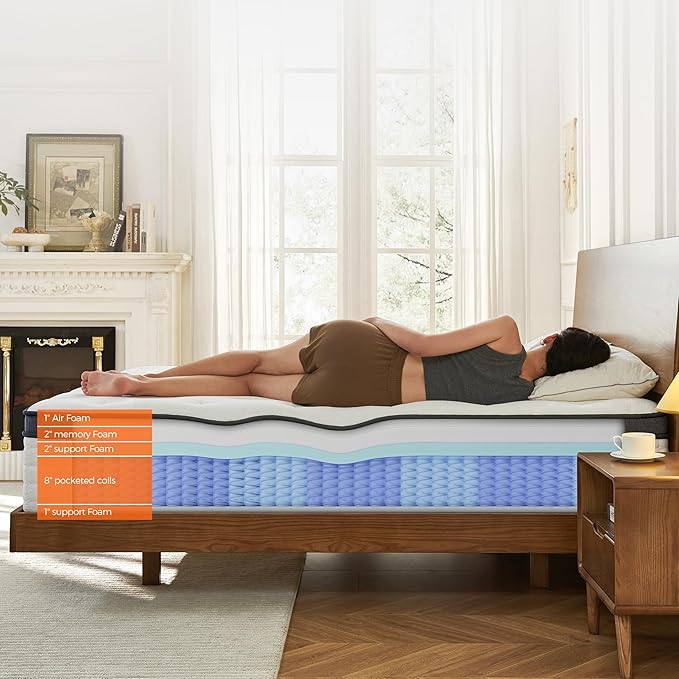 Queen Size Mattress, 14 Inch Luxurious Hybrid Mattress in a Box with Gel Memory Foam and Durable Coil Springs, Relieve Pressure, CertiPUR-US Certified - Medium Firm for All Sleeping Positions