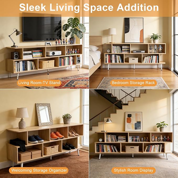 Lightdot 65" TV Stand Fits TVs Up to 75 Inch, Modern Entertainment Center with Power Outlet & Open Storage Shelves, Sofa Cabinet Media Console, Easy Assembly TV Table for Living Room,Bedroom,Walnut - Image 7