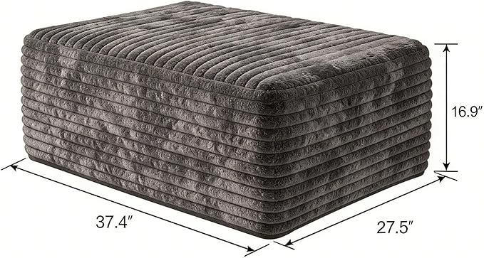 37.4" Charcoal Plush Corduroy Ottoman, Upholstered Cloud Ottoman for Boneless Couch in a Box, Modular Sectional Couches for Living Room Bedroom, Compressed Memory Foam, No Assembly Require, Dark Grey