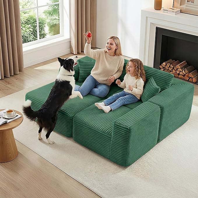 104" Modular Sectional Sofa with L-Shape Chaise, Modern Upholstered Cloud Couches for Living Room Bedroom, No Assembly Required, Green