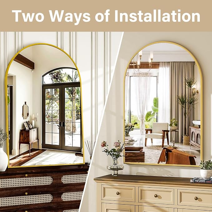 HARRITPURE Arched Bathroom Mirror - 30"x40" Gold Large Wall Mounted Vanity Mirror Aluminum Alloy Frame Arch Wall Mirror for Living Room, Bedroom and Entryway - Image 5