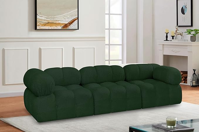 Meridian Furniture 611Green-S102A Ames Collection Modern | Contemporary Modular Sofa with Rich Green Boucle Fabric, Modular to Create Infinite Configurations, 102" W x 34" D x 28" H, Green