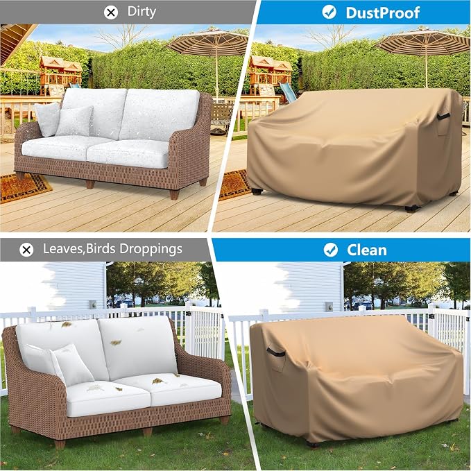 Heavy Duty Patio Sofa Cover, Mrrihand 3-Seater Outdoor Sofa Loveseat Cover, Outdoor Patio Furniture Cover with Air Vent and Handles, 88" W×33" D×32" H, Brown - Image 5