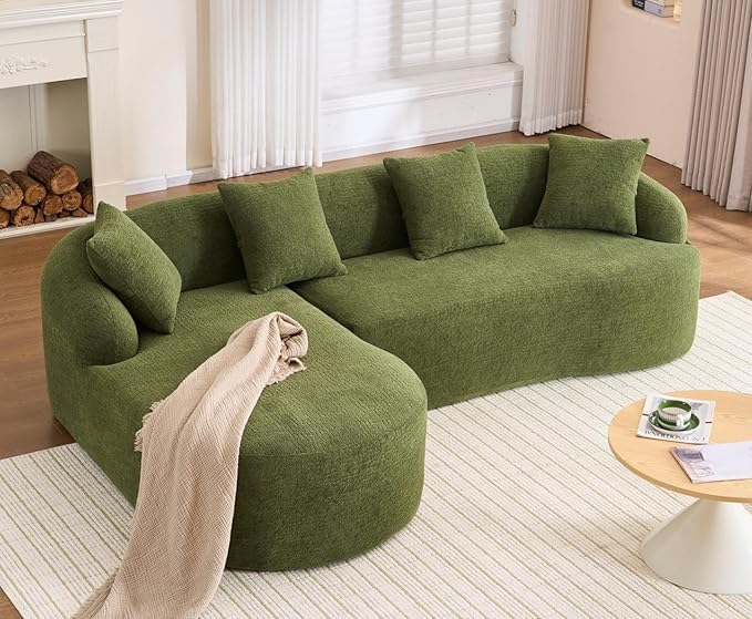 KEIKI L-Shaped Chenille Modular Sectional Couches with Chaise Lounge & 4 Pillows, 3 Seater Oversized Upholstered Luxury Plush Cloud Sofa for Living Room Apartment, Full Sponge Compression