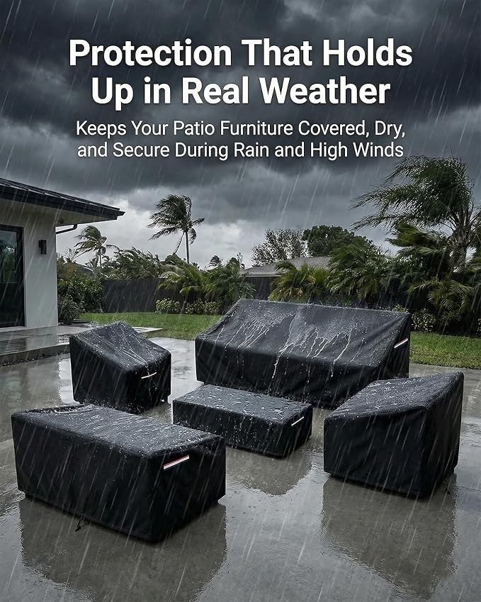 Patio Furniture Cover Set, 5-Piece Outdoor Furniture Cover Waterproof, Covers for Sofa, Loveseat, Chairs & Coffee Table, Heavy-Duty 600D Lawn Patio Set Covers,UV-Resistant All-Season Protection,Black - Image 4