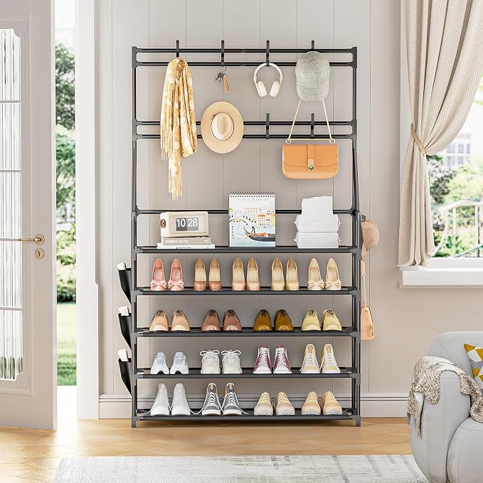 OYREL Shoe Rack 5 Tier Shoe Racks Organizer 20-25 Pairs Shoes Rack for Closet Entrance Shoe Storage Organizer with Hooks and Side Pocket Entryway Shoe Holder Space Saving Free Standing Shoe Racks - Image 8