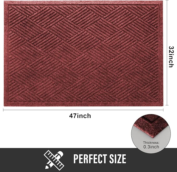 HIYARD Sturdy Front Door Mat, Absorbent Muddy Dirt Resist Welcome Door Mats Outdoor Indoor, Stain and Fade Resistant, Non-Slip Rubber Backing Low Profile Doormat for Entryway, 47×32, Red - Image 2