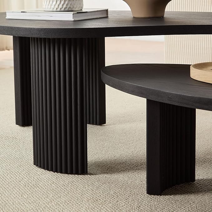 Modern Nesting Coffee Table Set of 2 for Living Room,Irregular Shape End Side Tables for Office,Easy Assembly,Black