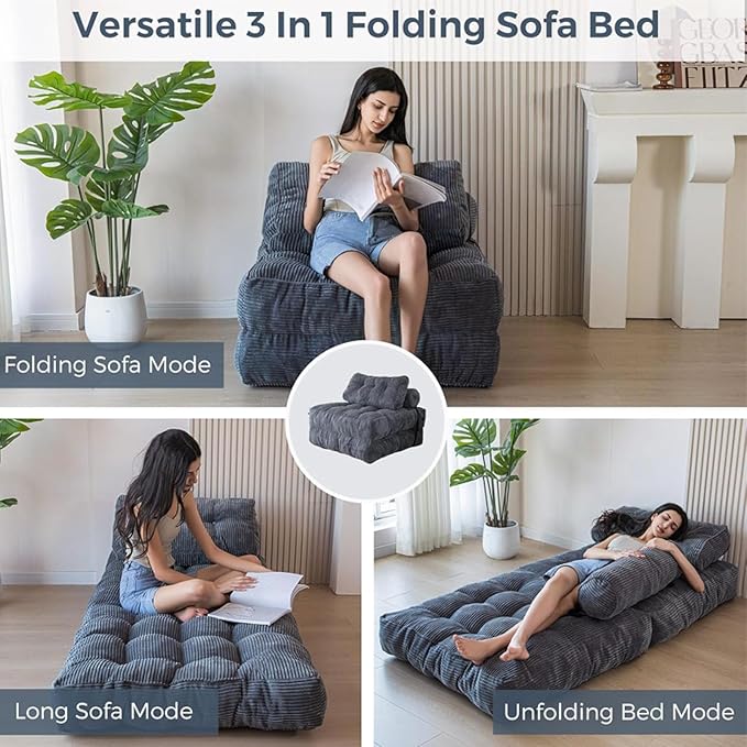 Folding Sofa Bed, Convertible Couch with Pillows and Back Support Portable Couch Bed, Comfortable Futon Sofa Bed for Versatile Home Use Living Room and Bedroom