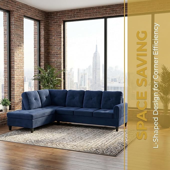 Modern L-Shaped Sectional Sofa, Apartment Sectional Couch with Left Facing Chaise, 3-Piece Living Room Sofa Set, 97 Inch Furniture, Blue