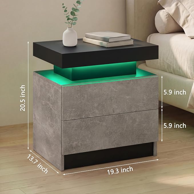 i-aplus Night Stand LED Bedroom Night Stands Modern Night Stand with 2 Drawers Bedside Tables for Bedroom Living Room - Image 2