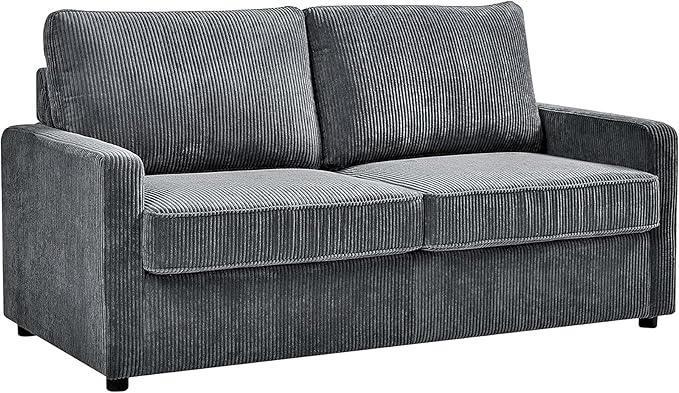 Reversible Sleeper Sofa Bed with Comfortable Memory Foam Mattress, Convertible Corduroy Full Size Pull Out Couch for Living Room, Space Saving Furniture, 70" Wide, Rectangular Arms, Grey
