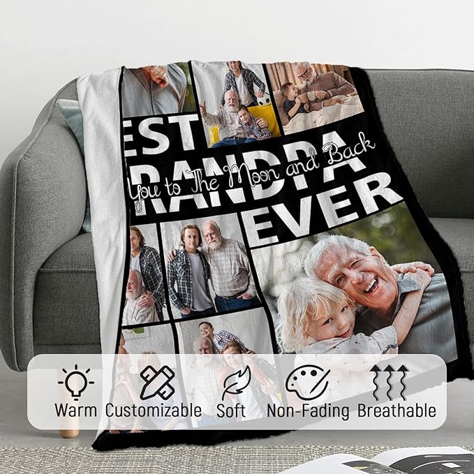 ROMANDY Ships Next Day Custom Blanket with Picture Customized Banket Personalized Throw Blankets Customizable Photo Blankets Customize Gifts for Mom Dad Girlfriend Boyfriend Wife Husband Her Him