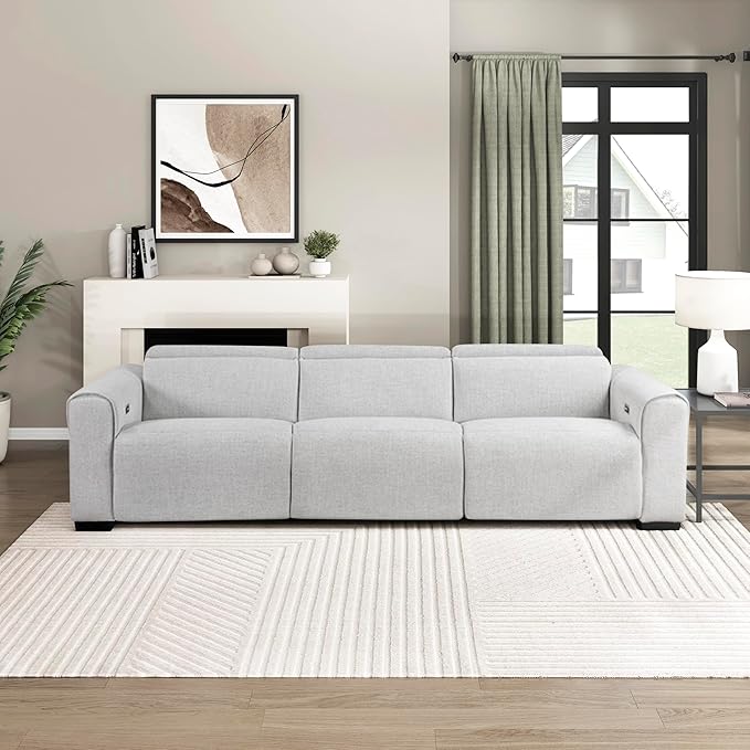Lexicon Power Reclining Sectional Couches for Living Room-Modular Sectional Sofa, Wall Hugger, 3 Recliner Seats, Power Headrests, Charging Ports, 3 Seater Couch, Chenille Cloud