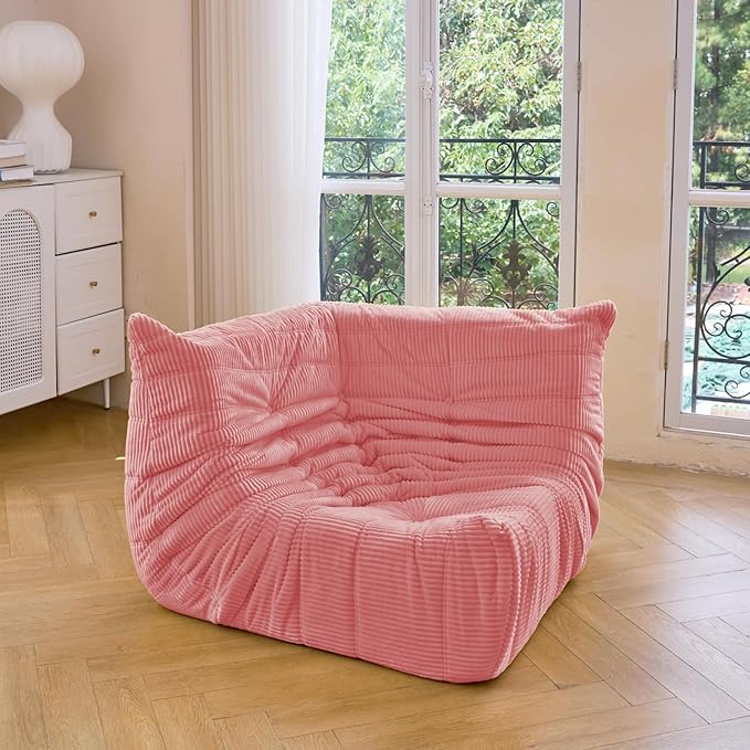 N&V Fireside Corner Chair, Mid Century Armless Floor Sofa, Soft Premium Corduroy Floor Lounge Chair, Foam Sofa Accent Chair for Living Room Bedroom and Office (Salmon)