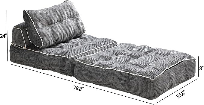 Ball & Cast Folding Sofa Bed, Futon Couch Bed with Pillow and Backrest, Convertible Sleeper Chair Comfy Floor Sofa for Living Room Bedroom,Gray