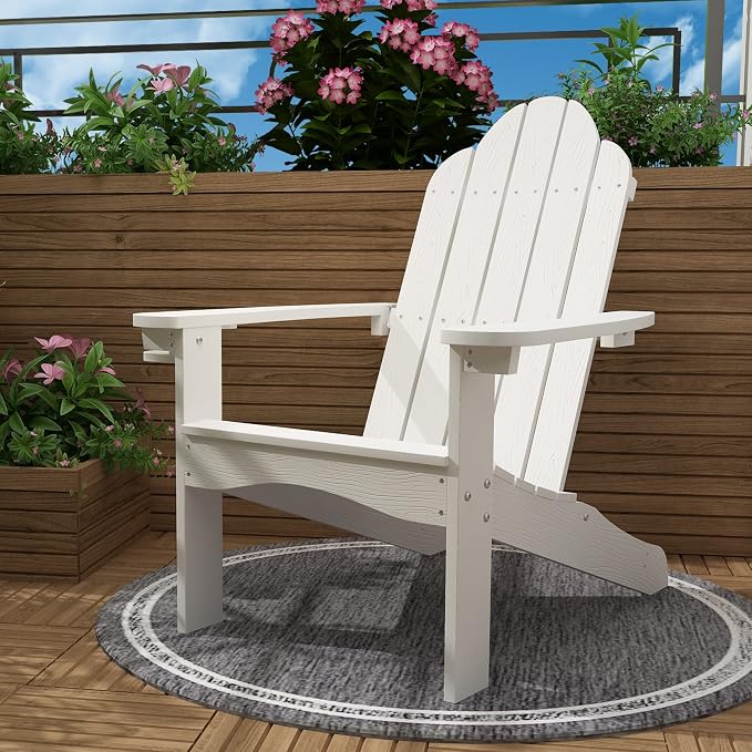 LUE BONA HDPS Adirondack Chairs, 1 Chair, Long-Lasting All-Season Outdoor Patio, Hidden Cup Holder, 350 LBS, White by LUEBONA