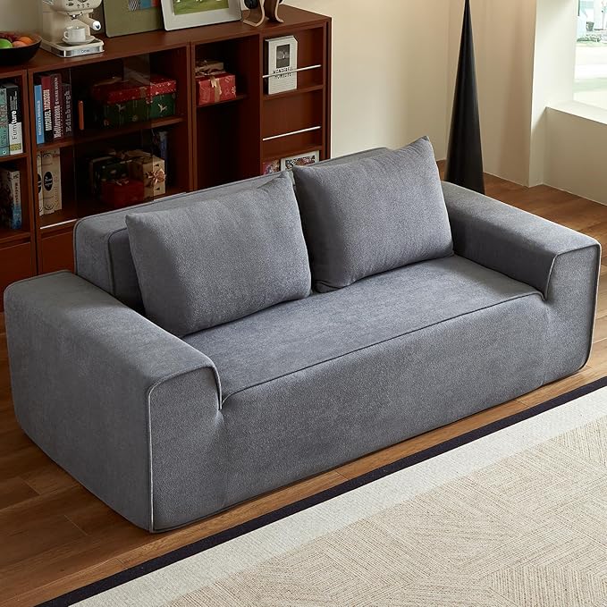 76" Memory Foam Couch 3 Seater, Boneless Couh with Deep Seat, Small Cloud Sofa for Living Room, Office, No Assembly Required Sofa (Grey, Velvet)