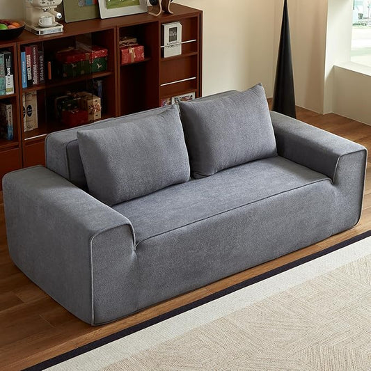 76" Memory Foam Couch 3 Seater, Boneless Couh with Deep Seat, Small Cloud Sofa for Living Room, Office, No Assembly Required Sofa (Grey, Velvet)