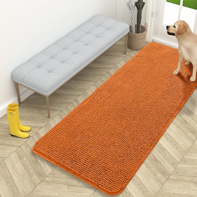 OLANLY Dog Door Mat for Muddy Paws 59x24, Absorbs Moisture and Dirt, Absorbent Non-Slip Washable Doormat, Quick Dry Chenille Mud Mat for Dogs, Entry Indoor Entryway Carpet for Inside Floor, Clay by OLANLY