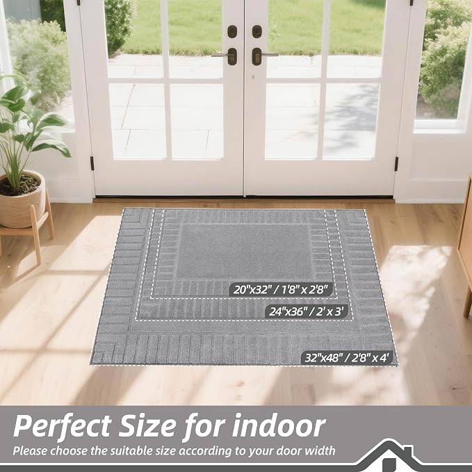 BEQHAUSE Door-Mat Non-Slip Front Doormat Low-Profile Entrance Mats for Front Door Entry Resist Dirt Washable Doormat Absorbent Entryway Door Mat,Light Grey,32"x48" - Image 4
