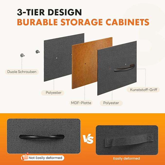 Sweetcrispy Dresser for Bedroom, Fabric Dresser with 8 Drawers, Chest of Drawers for Closet, Living Room, Sturdy Steel Frame, Wooden Top, Easy Pull Handle, Ash - Image 4