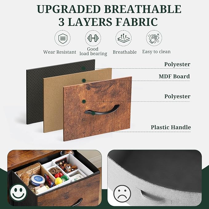 8-Drawer Dresser for Bedroom, Anti-Tip Tall Storage Organizer Chest of Drawers with Wooden Top and Metal Frame Fabric Bins for Closet, Living Room, Hallway, Entryway, Brown - Image 6