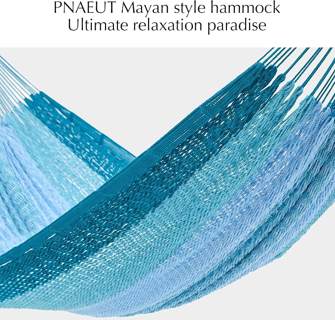 PNAEUT Handwoven Mayan Hammock, Thick Soft Rope Double Hammock for Outdoor Outside & Indoor, 600 lbs Capacity Heavy-Duty, Includes Tree Straps, Carabiners & Carrying Bag (Pine Lake, X-Large) - Image 2